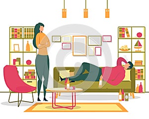 Alcohol Addiction, Unhealthy Lifestyle Flat Vector