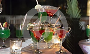 Cocktails arranged in a pyramid party photo