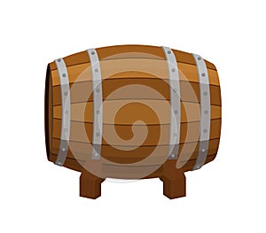 Alcohol barrel, drink container, wooden keg. Cartoon flat style. Vector