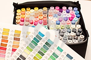 Alcohol based sketch drawing copic style markers set in a bag. Brush and chisel double ended for illustrators and graphic photo