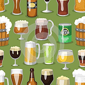 Alcohol beer ale glass vector illustration refreshment brewery and party beverage mug frosty craft drink seamless