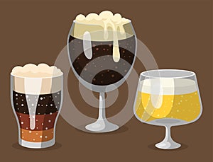 Alcohol beer vector illustration refreshment brewery and party dark beverage mug frosty craft drink.