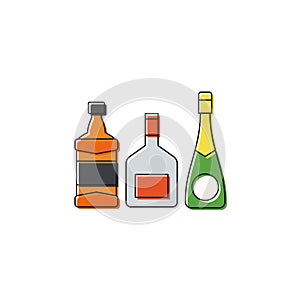 Alcohol beverage bottles icon vector, filled flat sign, solid pictogram isolated on white background