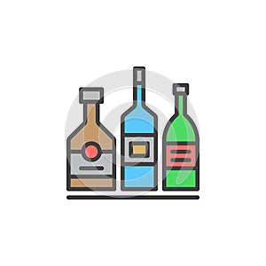 Alcohol beverage bottles line icon, filled outline vector sign, linear colorful pictogram isolated on white.