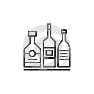 Alcohol beverage bottles line icon, outline vector sign, linear pictogram isolated on white.