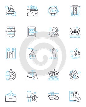 Alcohol beverage linear icons set. Booze, Spirit, Brew, Wine, Liquor, Cocktail, Beer line vector and concept signs