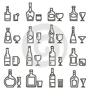 Alcohol beverages art icons or alcoholic drinks thin line signs