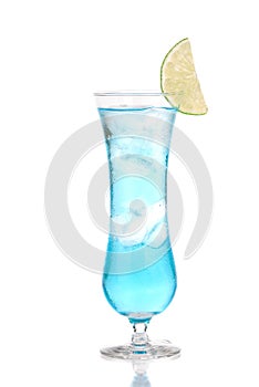 Alcohol blue margarita cocktail or blue hawaian Iced tea with li