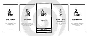 alcohol bottle glass drink bar onboarding icons set vector