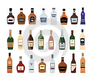 Alcohol bottle icons on white background.