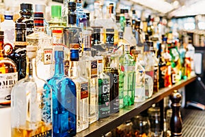 Alcohol Bottles On Restaurant Drink Bar