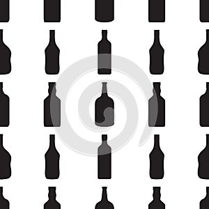 Alcohol bottles seamless pattern. Black silhouettes in cartoon flat style