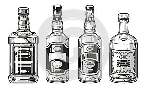 Alcohol bottles set element monochrome