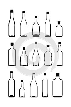 Alcohol bottles set. isolated monochrome vector