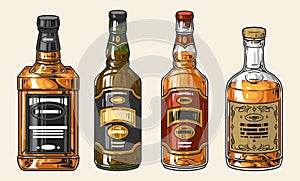 Alcohol bottles set logo colorful