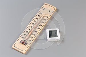 Alcohol Celsius and Fahrenheit scale thermometer and digital mini thermometer