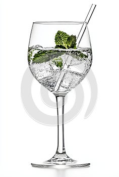 Alcohol cocktail Hugo with lime and mint isolated