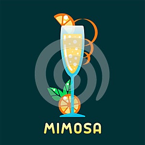 Alcohol cocktail mimosa with decorations and name