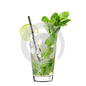 Alcohol cocktail mojito isolated on white background