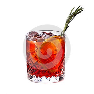 Alcohol cocktail with orange and ice isolated on white