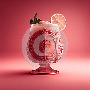 Alcohol Cocktail on Pink Background, Tropical Mocktail, Party Coctail, Bar Drink, Abstract Generative AI Illustration