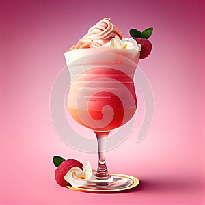 Alcohol Cocktail on Pink Background, Tropical Mocktail, Party Coctail, Bar Drink, Abstract Generative AI Illustration