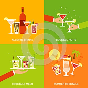 Alcohol Cocktails Icons Flat