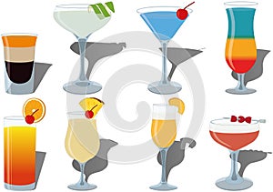 Alcohol cocktails popular types collection vector illustration