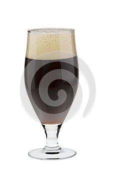 Alcohol dark beer glass with froth isolated