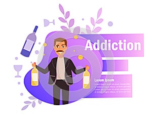 Alcohol dependence Vector. Cartoon. Isolated art on white background. Flat - Vector