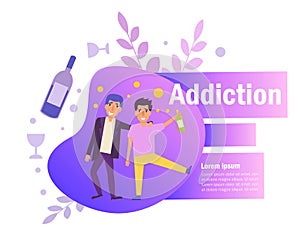 Alcohol dependence Vector. Cartoon. Isolated art on white background. Flat - Vector