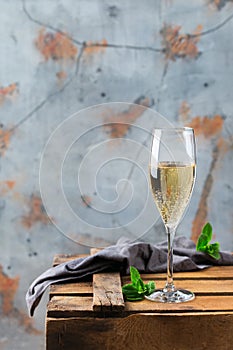 Alcohol drink, beverage, champagne sparkling wine in a flute glass