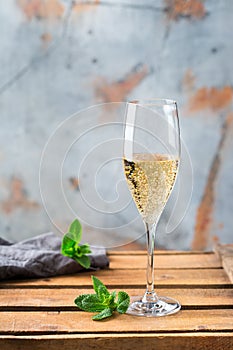 Alcohol drink, beverage, champagne sparkling wine in a flute glass