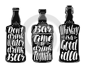 Alcohol drink, beverage label set. Collection decorative elements for menu restaurant or pub, bar. Lettering