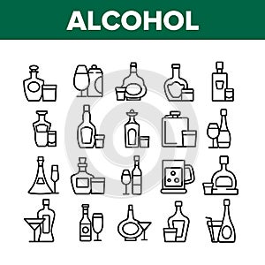 Alcohol Drink Bottles Collection Icons Set Vector