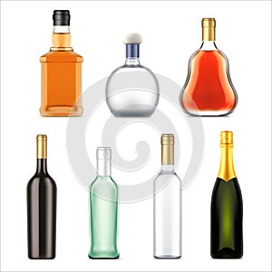 Alcohol drinks bottles, vector realistic set
