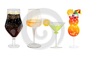 Alcohol drinks and cocktails set isolated on white background.