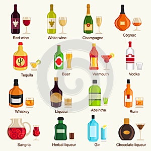 Alcohol drinks collection. Vector Illustration