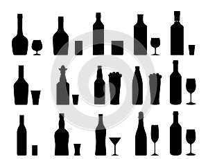 Alcohol drinks set silhouette.