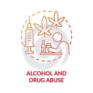 Alcohol and drug abuse red gradient concept icon