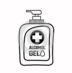 Alcohol gel bottle .hand sanitizer with cross sign line drawing icon .Washing alcohol gel used against coronavirus covid-19, bacte