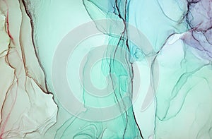 Alcohol ink sea texture. Artistic bright splash. Liquid artwork. Abstract ethereal swirl. Fragment of artwork. Trendy modern art.