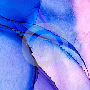 Alcohol ink technique blue and pink. Hand painted ink texture. Modern art. Abstract colorful background