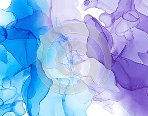 Alcohol ink texture. Abstract blue with purple hand painted background. Fluid art painting design. Trendy wallpaper.