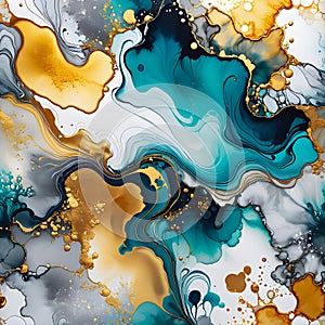 alcohol ink texture fluid abstract background gold and silver tint art for design trending illustration wallpaper, generative AI