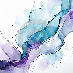 Alcohol ink watercolor paint splash abstract purple blue background texturture. Generative AI