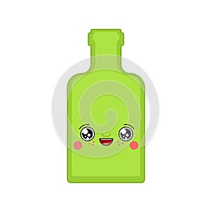 Alcohol kawaii Cute cartoon. Funny Bottle. Sweet Drink vector illustration