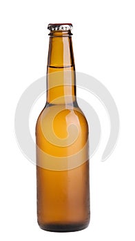 Alcohol light beer bottle isolated over white.