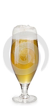 Alcohol light beer glass with froth