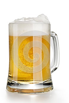 Alcohol light beer mug with froth isolated photo